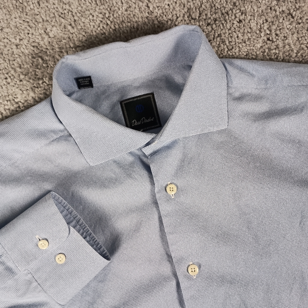 David Donahue 17.5-36/37 Geometric Pattern Blue Mens Dress Shirt‎